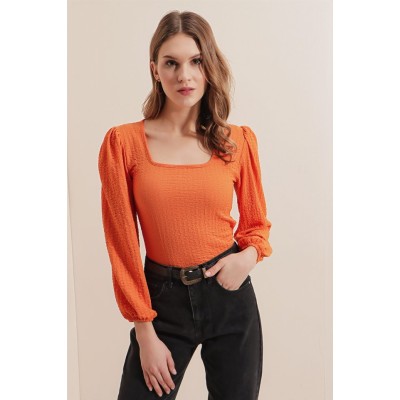 0442 Uzun Kollu Bluz - Turuncu 0442 Uzun Kollu Bluz - Turuncu