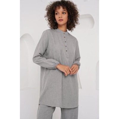 6678 Keten Tunik Pantolon İkili Takım - Gri 6678 Keten Tunik Pantolon İkili Takım - Gri