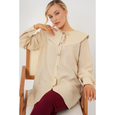 Bebe Yaka Uzun Tunik 5967 - Krem Bebe Yaka Uzun Tunik 5967 - Krem