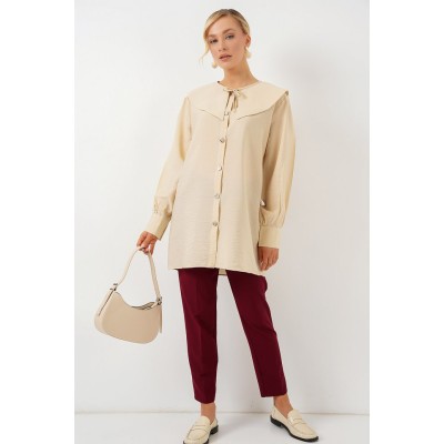Bebe Yaka Uzun Tunik 5967 - Krem Bebe Yaka Uzun Tunik 5967 - Krem