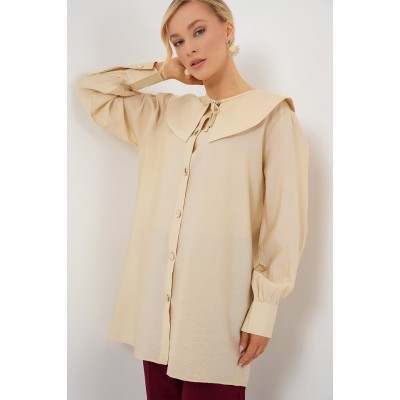 Bebe Yaka Uzun Tunik 5967 - Krem Bebe Yaka Uzun Tunik 5967 - Krem
