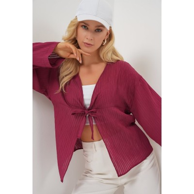 Önü Bağcıklı Bluz 952 - Bordo Önü Bağcıklı Bluz 952 - Bordo