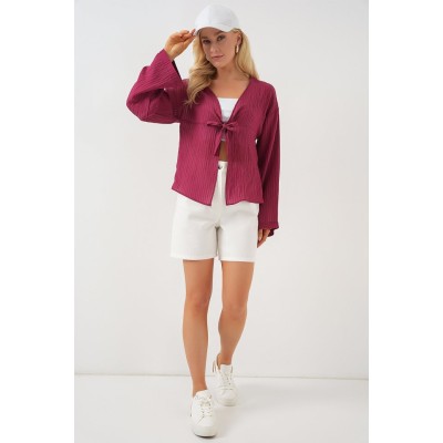 Önü Bağcıklı Bluz 952 - Bordo Önü Bağcıklı Bluz 952 - Bordo