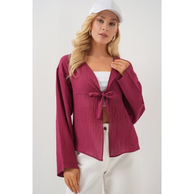 Önü Bağcıklı Bluz 952 - Bordo Önü Bağcıklı Bluz 952 - Bordo