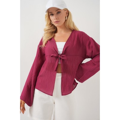 Önü Bağcıklı Bluz 952 - Bordo Önü Bağcıklı Bluz 952 - Bordo