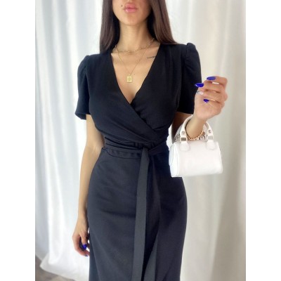 Kadın Kruvaze Yaka Midi Boy Kuşaklı Krep Elbise 120 Cm Kadın Kruvaze Yaka Midi Boy Kuşaklı Krep Elbise 120 Cm