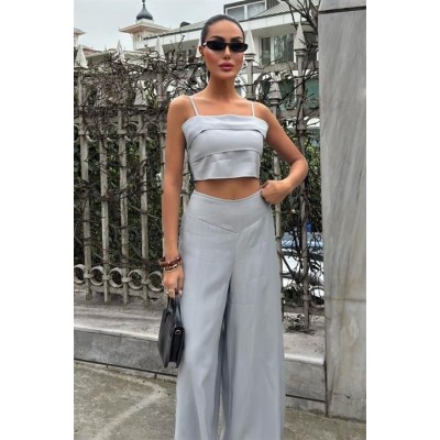 Crop Plazzo Pantolon Takım 10155-08 Crop Plazzo Pantolon Takım 10155-08