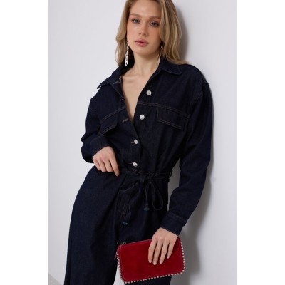 Düğme Detaylı Denim Tulum Düğme Detaylı Denim Tulum