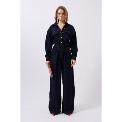 Düğme Detaylı Denim Tulum Düğme Detaylı Denim Tulum