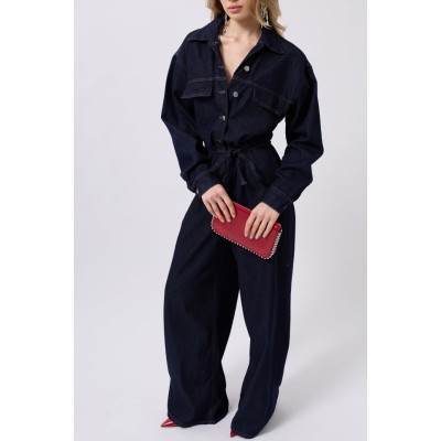 Düğme Detaylı Denim Tulum Düğme Detaylı Denim Tulum