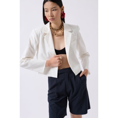 Crop Keten Blazer Ceket Crop Keten Blazer Ceket