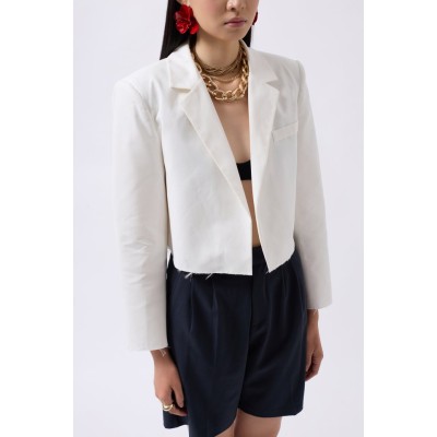 Crop Keten Blazer Ceket Crop Keten Blazer Ceket