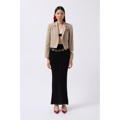 Crop Keten Blazer Ceket Crop Keten Blazer Ceket