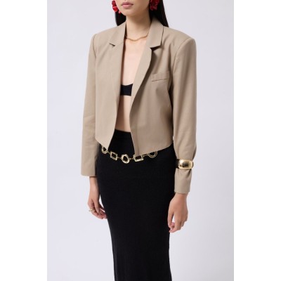 Crop Keten Blazer Ceket Crop Keten Blazer Ceket
