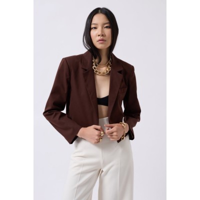 Crop Keten Blazer Ceket Crop Keten Blazer Ceket