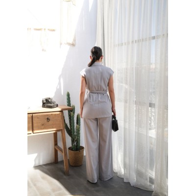 Keten Kuşakli Yelek Ve Pantolon İki̇li̇ Takim Keten Kuşakli Yelek Ve Pantolon İki̇li̇ Takim
