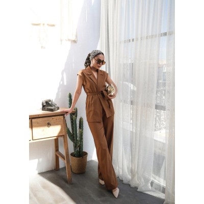 Keten Kuşakli Yelek Ve Pantolon İki̇li̇ Takim Keten Kuşakli Yelek Ve Pantolon İki̇li̇ Takim