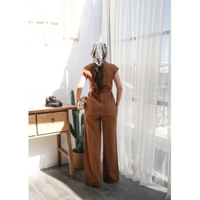 Keten Kuşakli Yelek Ve Pantolon İki̇li̇ Takim Keten Kuşakli Yelek Ve Pantolon İki̇li̇ Takim