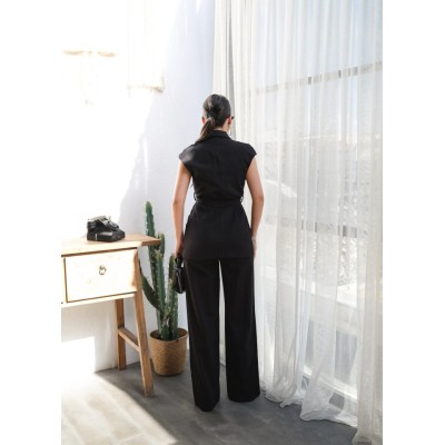 Keten Kuşakli Yelek Ve Pantolon İki̇li̇ Takim Keten Kuşakli Yelek Ve Pantolon İki̇li̇ Takim