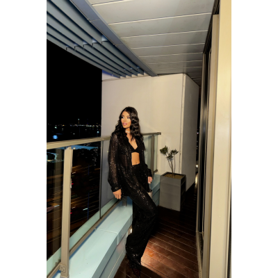 PUL PAYET 3 LÜ TAKIM - CEKET-BÜSTİYER-PANTOLON - Siyah PUL PAYET 3 LÜ TAKIM - CEKET-BÜSTİYER-PANTOLON - Siyah