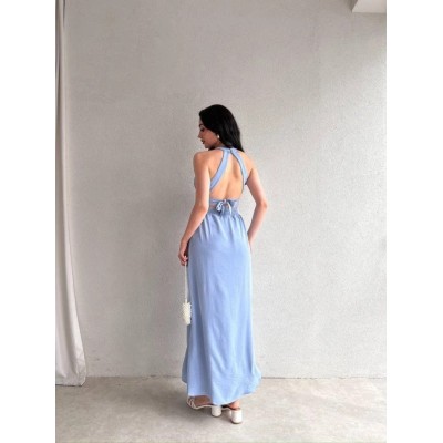 Kadın Krinkil Kumaş Beli Gipeli Halter Yaka Maxi Boy Elbise Kadın Krinkil Kumaş Beli Gipeli Halter Yaka Maxi Boy Elbise