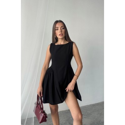 Siyah Mini Boy Büzgülü Keten Elbise Siyah Mini Boy Büzgülü Keten Elbise
