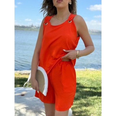 Kadın Kolsuz V Yaka Kuş Gözü Detay Bluz Short Aerobin Ikili Takım Kadın Kolsuz V Yaka Kuş Gözü Detay Bluz Short Aerobin Ikili Takım