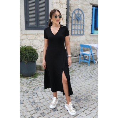 Kadın Kısa Kollu V Yaka Maxi Boy Elbise 124 Cm Kadın Kısa Kollu V Yaka Maxi Boy Elbise 124 Cm