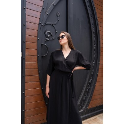 Siyah Kuşaklı Yarım Kollu Elbise Siyah Kuşaklı Yarım Kollu Elbise