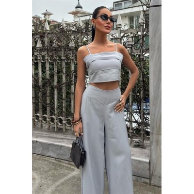 Crop Plazzo Pantolon Takım 10155-08 Crop Plazzo Pantolon Takım 10155-08