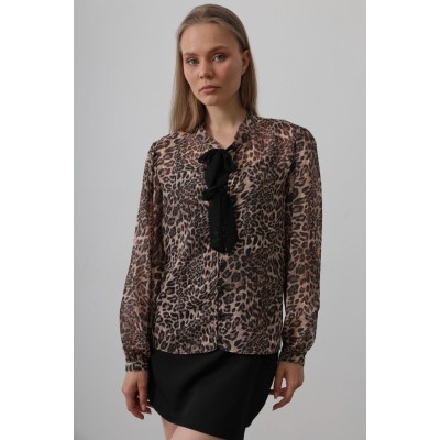 Fiyonk Detaylı Leopar Bluz - Leopar Fiyonk Detaylı Leopar Bluz - Leopar