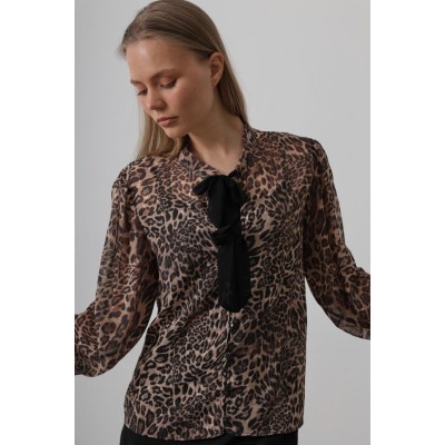 Fiyonk Detaylı Leopar Bluz - Leopar Fiyonk Detaylı Leopar Bluz - Leopar