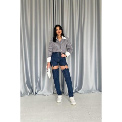 Mavi Askılı İki Parça Jeans Pantolon Mavi Askılı İki Parça Jeans Pantolon