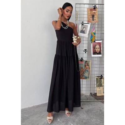 Tek Omuzlu Pile Detay Maxi Elbise 2895 Tek Omuzlu Pile Detay Maxi Elbise 2895