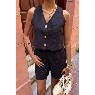 Mini Yelekli Şortlu Keten Takım 10176-08 Mini Yelekli Şortlu Keten Takım 10176-08