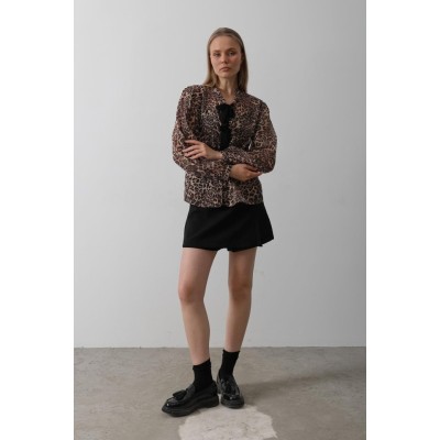Fiyonk Detaylı Leopar Bluz - Leopar Fiyonk Detaylı Leopar Bluz - Leopar