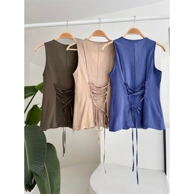 Arkası Bağcıklı Yelek Plazza Pantolon Modal Takım 10202-08 Arkası Bağcıklı Yelek Plazza Pantolon Modal Takım 10202-08