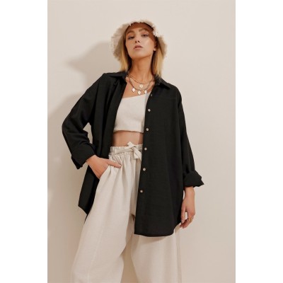 Kadın Keten Kumaş Oversize Gömlek Kadın Keten Kumaş Oversize Gömlek