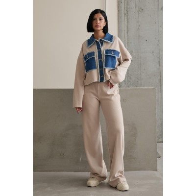 Bej Denim Garnili Gömlek Ve Pantolon Takım Bej Denim Garnili Gömlek Ve Pantolon Takım