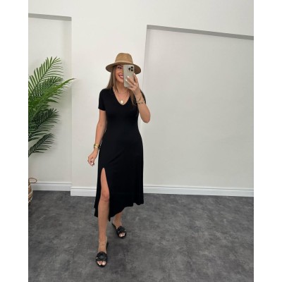 Kadın Kısa Kollu V Yaka Maxi Boy Elbise 124 Cm Kadın Kısa Kollu V Yaka Maxi Boy Elbise 124 Cm