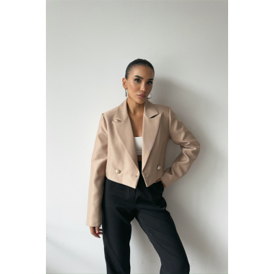 ARKASI İNCİ DÜĞME DETAYLI CROP CEKET - Bej ARKASI İNCİ DÜĞME DETAYLI CROP CEKET - Bej