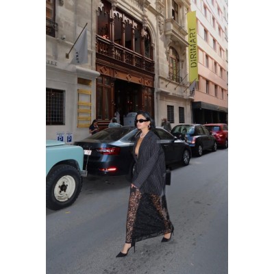 Siyah Çizgili Oversize Ceket Siyah Çizgili Oversize Ceket