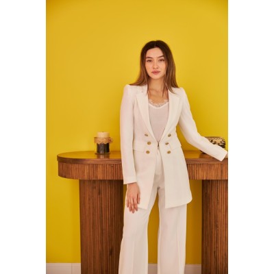 Ekru Blazer Düğmeli Ceket Ekru Blazer Düğmeli Ceket