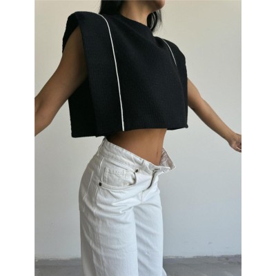 CHANEL VATKALI CROP BLUZ - Siyah CHANEL VATKALI CROP BLUZ - Siyah