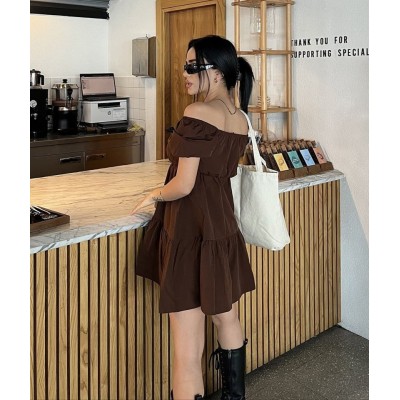 2351 Kloş Poplin Elbise - Kahverengi 2351 Kloş Poplin Elbise - Kahverengi