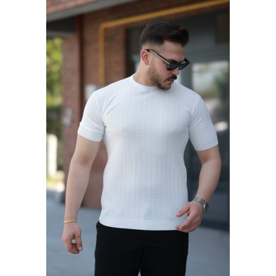 Erkek Bisiklet Yaka örgü Desenli Kısa örme Triko Kısa Kollu T-shirt