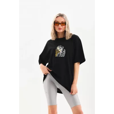 Unisex Baskılı Oversize T-Shirt - Siyah Unisex Baskılı Oversize T-Shirt - Siyah
