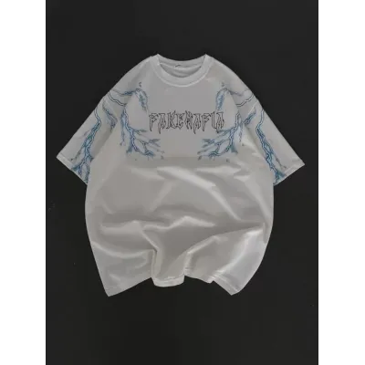 Unisex Bisiklet Yaka Baskılı Oversize T-Shirt - Beyaz Unisex Bisiklet Yaka Baskılı Oversize T-Shirt - Beyaz