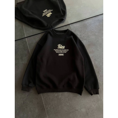 Kışlık Bisiklet Yaka Ön Ve Arka Baskılı SweatShirt - Siyah Kışlık Bisiklet Yaka Ön Ve Arka Baskılı SweatShirt - Siyah