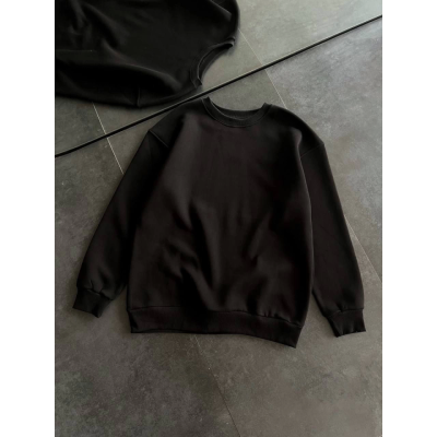 Kışlık Bisiklet Yaka Üç İplik Basic SweatShirt - Siyah Kışlık Bisiklet Yaka Üç İplik Basic SweatShirt - Siyah